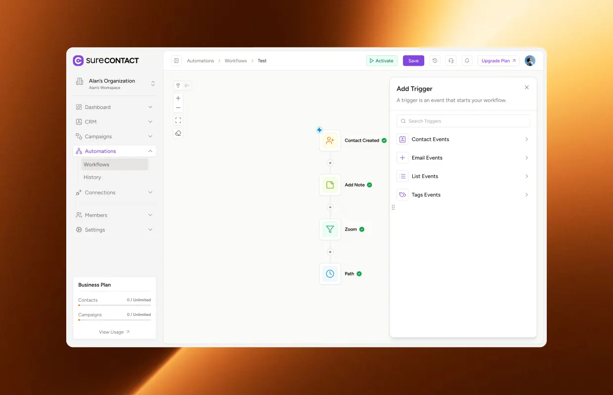 SureContact — Email automations